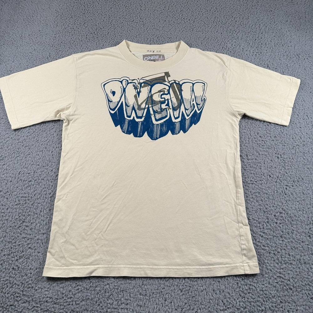 Vtg O'Neill Shirt Mens M Beige Surf Skate Logo Graphic Tee Made USA 90's